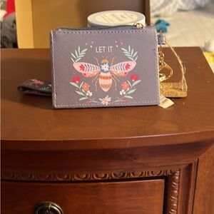 Karma Gray Wallet with Colorful Bee and Floral Design with matching key chain